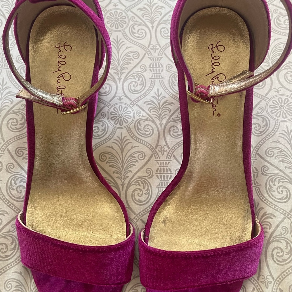 Lilly Pulitzer Fuchsia Velvet Heels